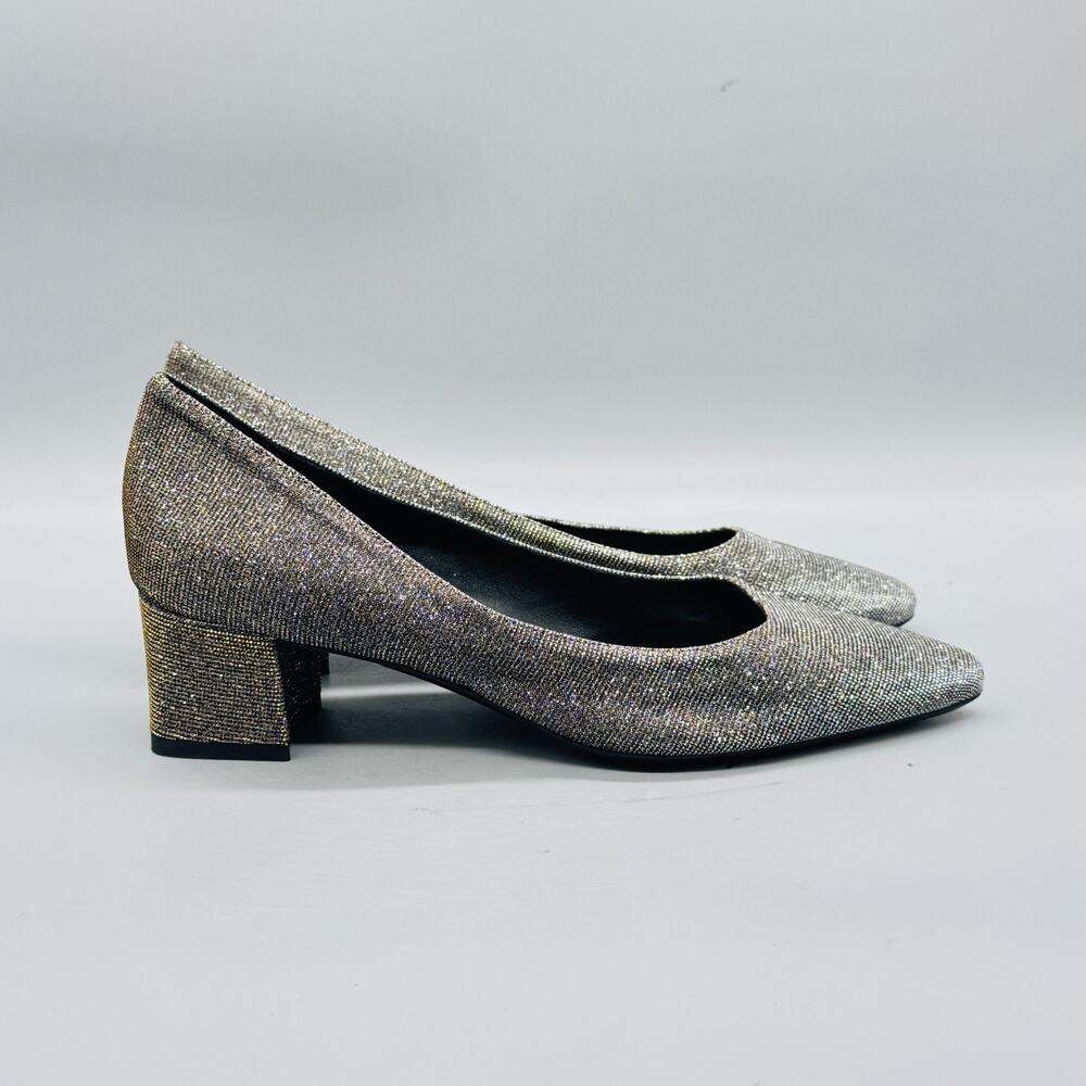 Aquatalia Shoes Womens 7.5 Silver Gold Mesh Glitter Low Block Heel Pumps